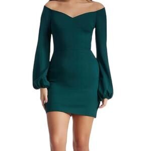 Dress the Population dress Esperanza long sleeve minidress green Large L